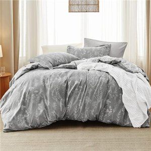 Queen Comforter Set - Grey Comforter Cute Floral Bedding Comforter Sets 3 Pieces